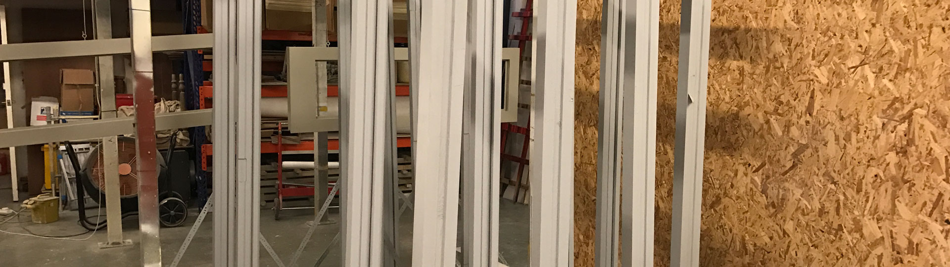 Window casings being prepared